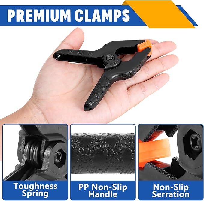 24 Pack 3.5 inch Plastic Spring Clamps, Black Heavy Duty Clips, Backdrop Clips, Plastic Clamps for Crafts, Backdrop Stand, Woodworking, Photography
