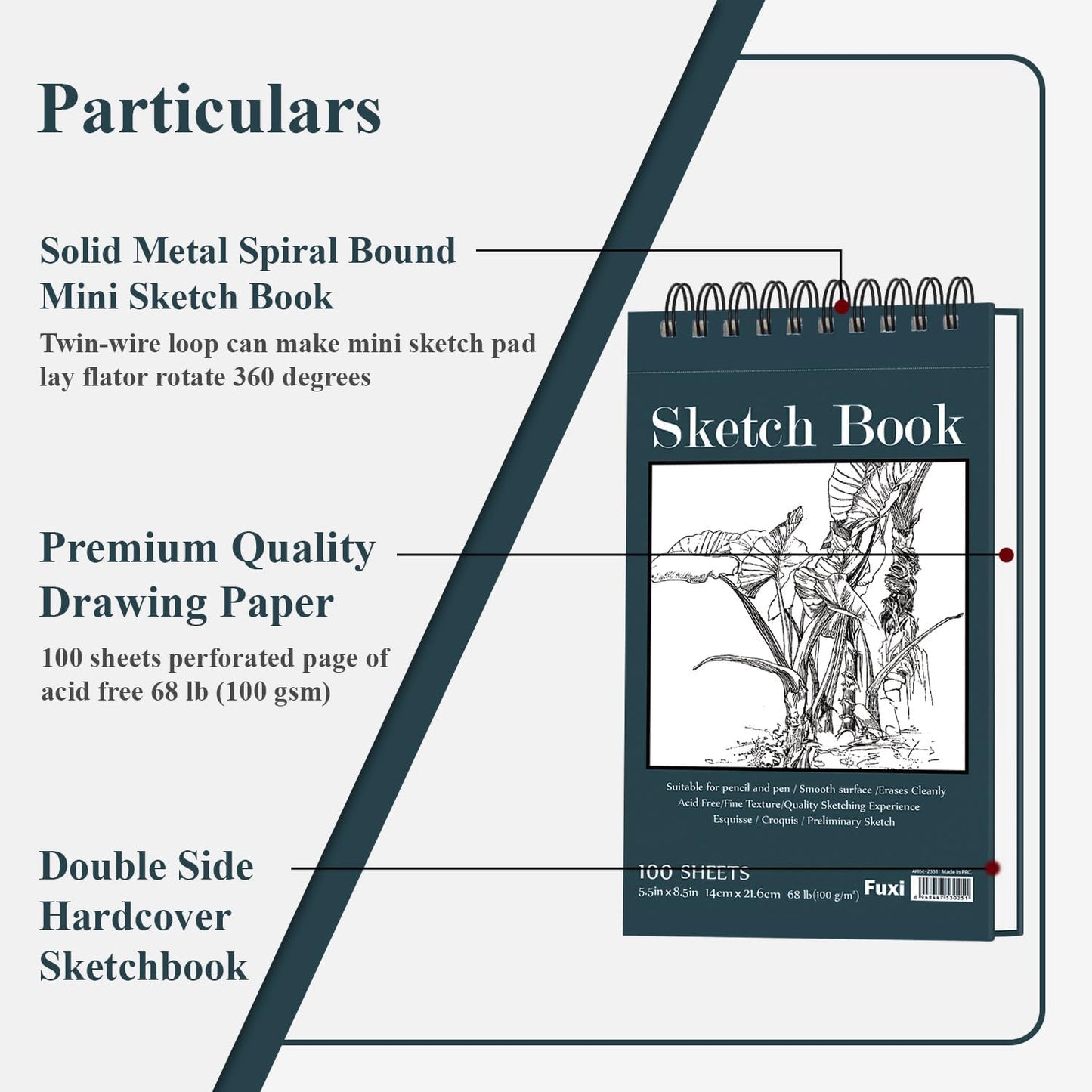 Small Sketchbook 5.5" x 8.5" - 2 Pack Top Spiral Mini Sketch Pad, Small Sketch Book Hard Cover, 100 Sheets Each 68lb/100gsm - Mini Drawing Paper for Kids, Portable Drawing Pad for Beginners & Artists.