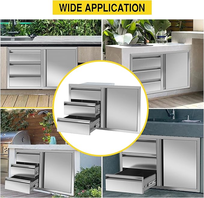 Outdoor Kitchen Drawer Combo, BBQ Access Door Drawers Combo With Stainless Steel, Perfect For BBQ Grill Station Outdoor Kitchen Storage Cabinet,G4