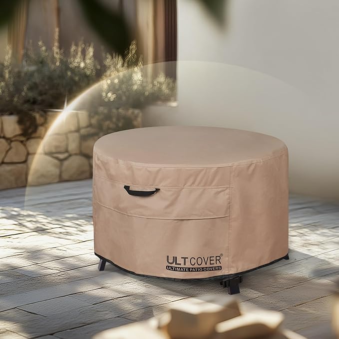 ULTCOVER Patio Fire Pit Table Cover Round 32 inch Outdoor Waterproof Fire Bowl Cover