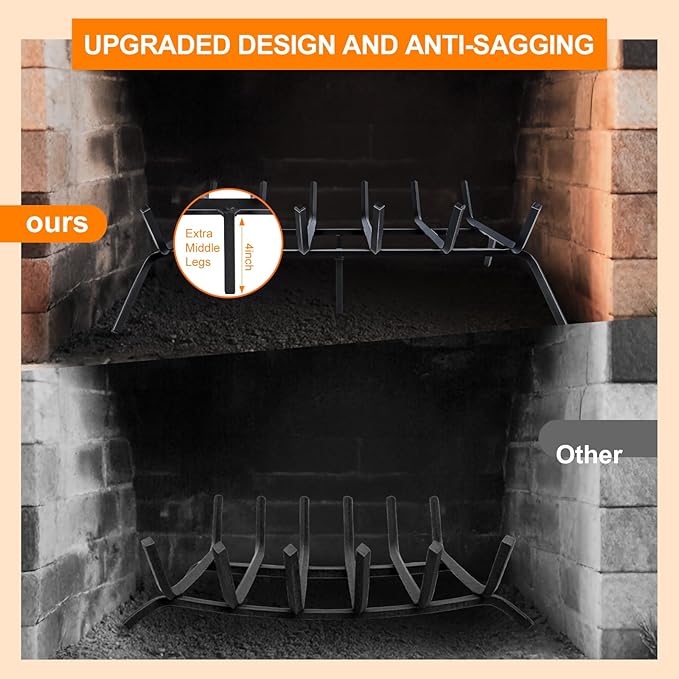 Fireplace Grate,Fireplace Log Holder,27 inch Heavy Duty Solid Cast Iron FIrewood Log Burning Rack for Inside The Fireplace Accessories Outood Fire Pit Kindling Fireplace Tools