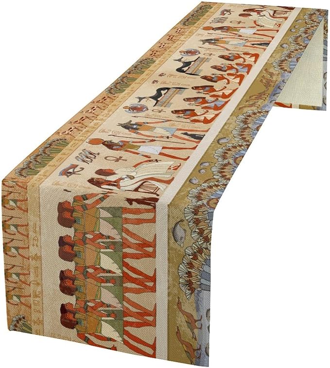 Egypt Table Runner, Mystery Element Ancient Egyptian Culture Gods Print Table Runner for Kitchen Dining Table Home Party 13x120in