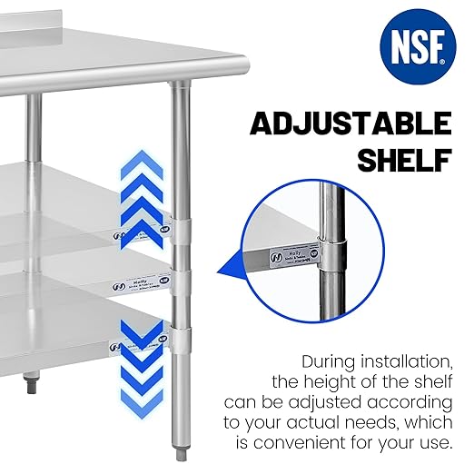 Hally Stainless Steel Table for Prep & Work 30 x 48 Inches, NSF Commercial Heavy Duty Table with Undershelf and Backsplash for Restaurant, Home and Hotel