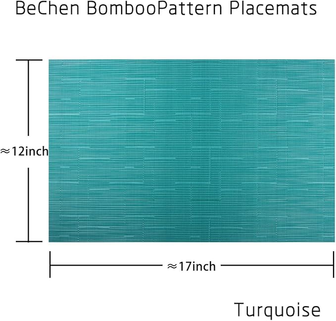 Plastic Placemats,Non Slip Washable Placemats for Dining Table Wipe Clean Table Mats Set of 6(Cyan Blue)