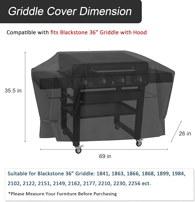 Griddle Cover for Blackstone 36 Inch Griddle with Hood 5482, Heavy Duty 600D Waterproof Flat Top Gas Cover for Blackstone 4 Burner Griddle Accessories with Strap,Black
