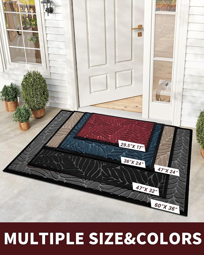 Yimobra Front Door Mat Outdoor Indoor, 29.5x17 All-Season Waterproof Door Mat Outside Entrance, All-Weather Non-Slip Outside Doormat for Garage Patio Entryway, Red