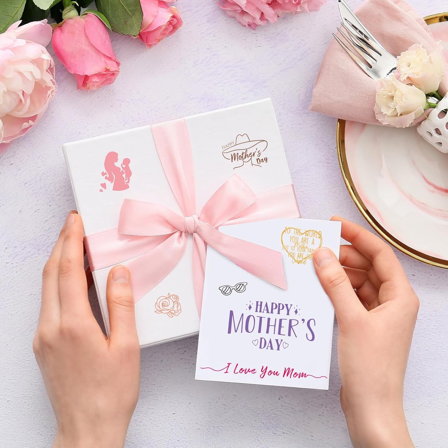 Whaline 4 Sheets Mother's Day Clear Stamps Greeting Words Silicone Transparent Stamps for DIY Craft Card Making Scrapbooking Embossing Album Decor