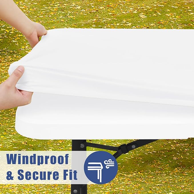 Spandex 4 Foot Rectangle Table Cloth 6 Pack, Elastic Fitted Tablecloths for Picnic, Stretch Washable Patio Table Cover for Outdoor, Camping, Banquet and Parties (White, 30"x48")