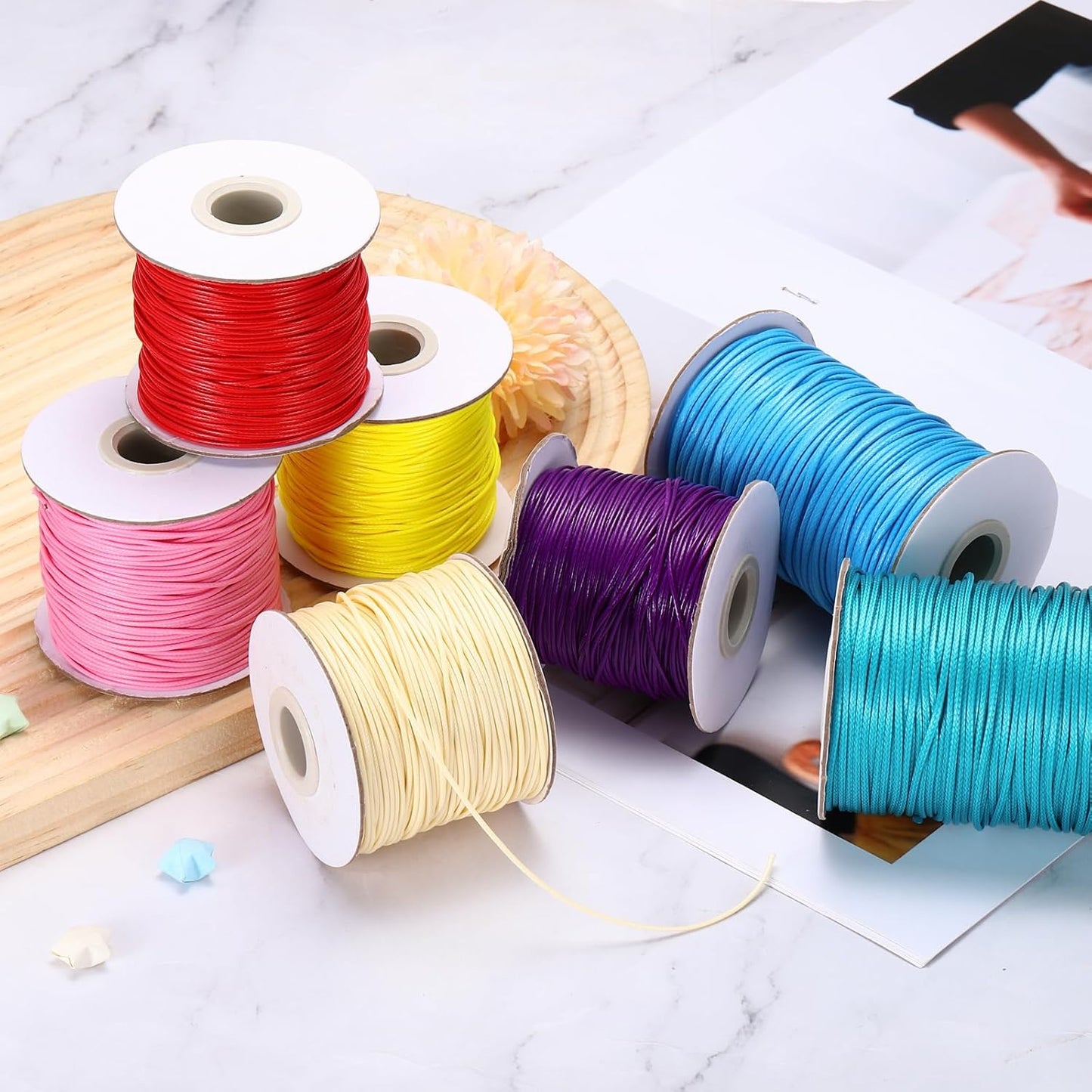 MECCANIXITY Waxed Cord 1mm Waxed Thread 87 Yard Wax String Leather Cord for Bracelet Making, Necklaces, Beading, Jewelry Making and DIY Crafts(White)