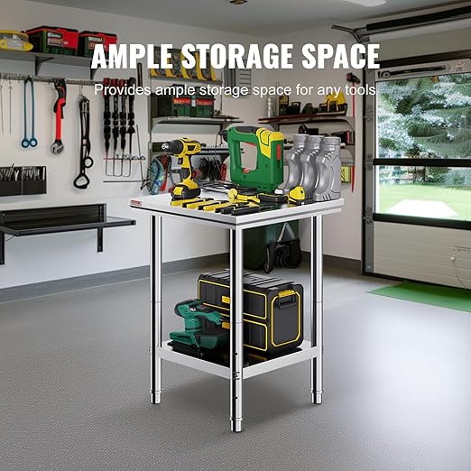 Vevor Stainless Steel 24 x 24 x 32 Inch Commercial Kitchen Prep & Work Table Heavy Duty Metal Work Table with Adjustable Feet for Restaurant, Home and Hotel : Industrial & Scientific