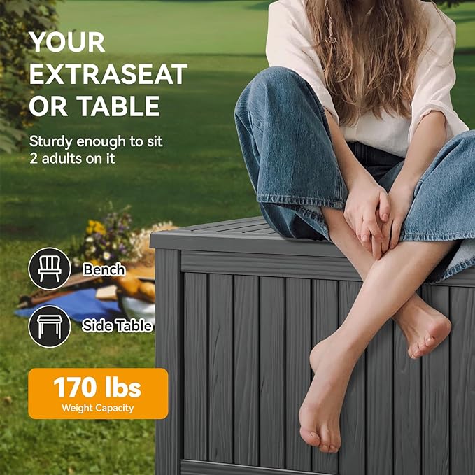 150 Gallon Outdoor Storage Box, Resin Deck Boxes Outdoor Waterproof For Patio Furniture, Garden Tools, Pool Supplies, Durable And UV Resistant, Lockable