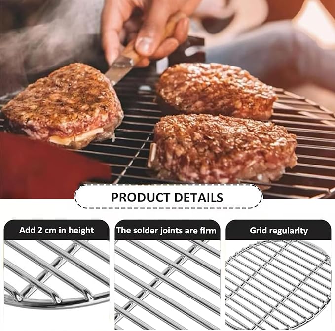 Grill Grates Replacement 13 Inch Heat-Resistant Stainless Steel Round Grill Grate, Portable Easy to Clean Baking Tray for Camping, Picnic, Garden