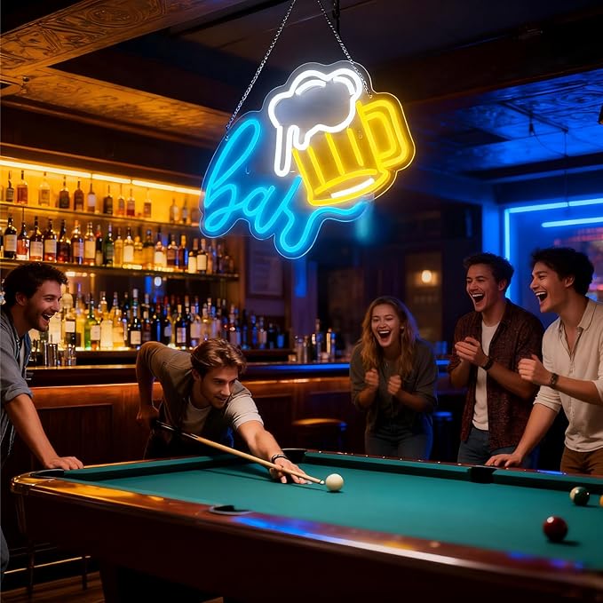 Beer Bar Neon Sign, LED beer Light Up Bar Sign for Home party& pub Bar Decor, 5-Level Dimmable Funny Bar Signs for Man Cave, Business Neon Open Signs for Bars & Wall