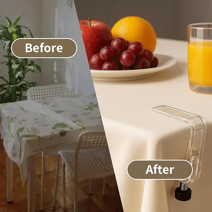 12 Pieces Adjustable Tablecloth Clips, Suitable for Tables 0.4 to 1.96 Inch Thick. Strong and Stable Grip to Prevent Tablecloth Slippage. Damage-Free Table Cloth Holder Clips, Easy to Install.