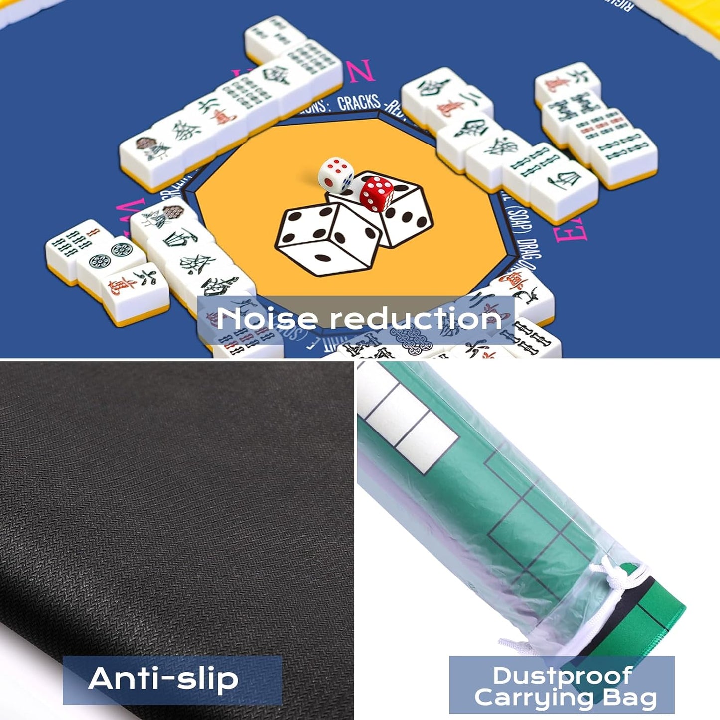 Mahjong Mat for Table 31.5''x31.5'', Non-Slip Mahjong Cloth Cover with Game Rules, Mahjong Tablecloth for Poker, Board Games Table Mat, Card Games, Tile Games, Dominoes (Blue)