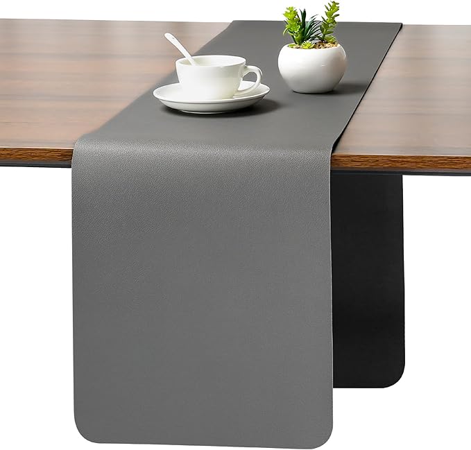 Myir JUN Table Runner Double Sided Vinyl Runner Table 72 Inch Long Runner for Table Washable Waterproof Non-Slip for Home Decorations Gray Black,12 x 72 inch