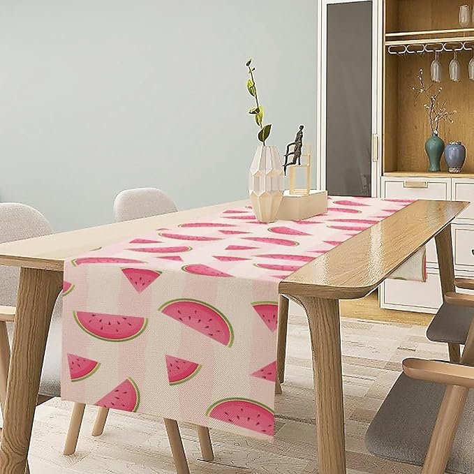 Fruits Table Runner, Tasty Summer Fruit Watermelon Stripes Fun Art Print Table Runner for Kitchen Dining Party Holiday Home 13x108in