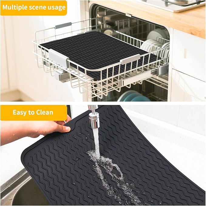 Grill Accessories, 16x12 Inch Silicone Heat Resistant Mat, BBQ Tool Rest Pad for Blackstone Griddle Side Shelf, Weber, Traeger, Outdoor Kitchen Countertop Protector (Black)
