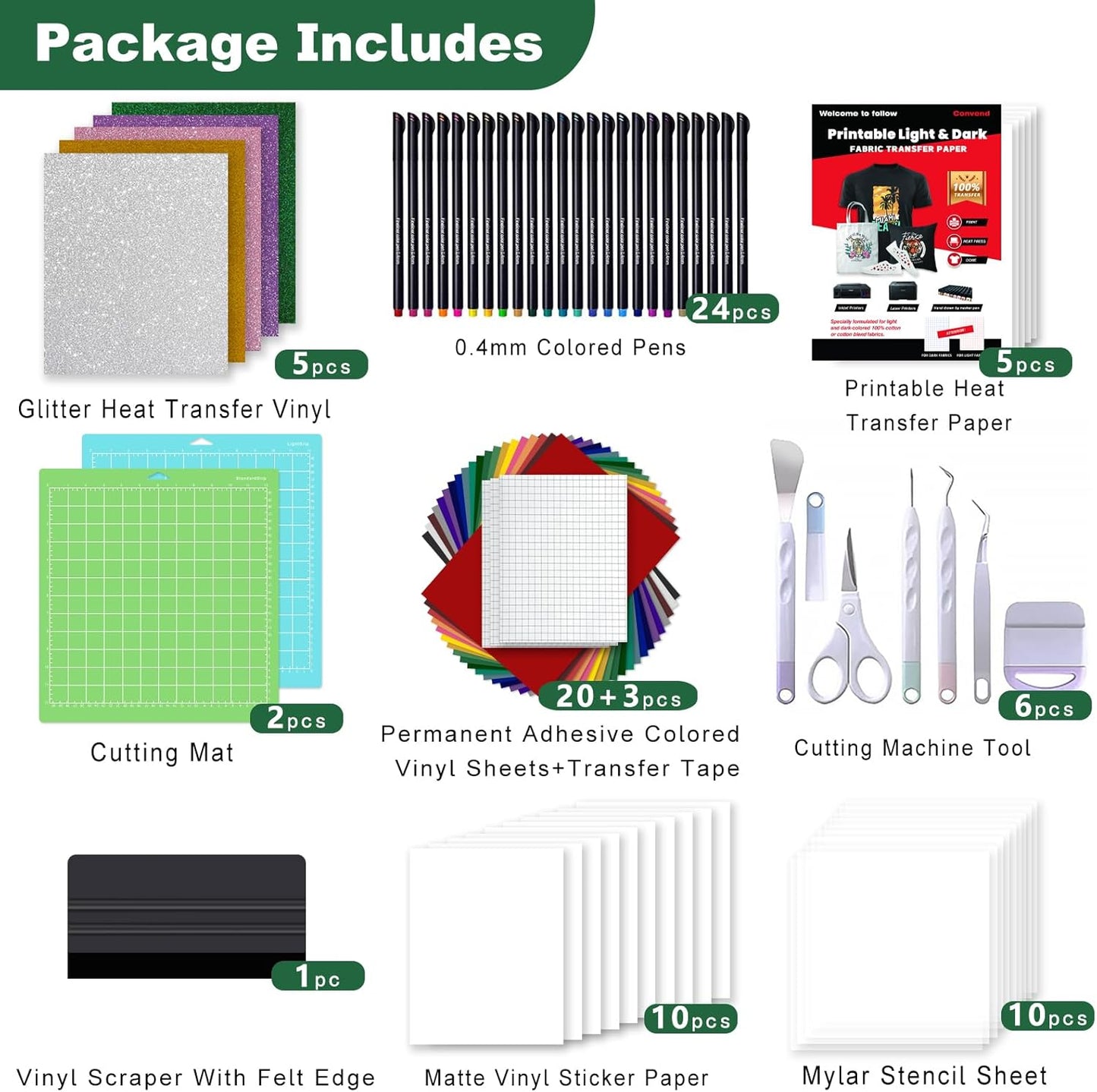 The Ultimate Accessories and Supplies Bundle for Cricut Makers and All Explore Air - The Starter Kit with Weeding Tools, Glitter Vinyl, Permanent Vinyl, Transfer Paper for Crafting Projects