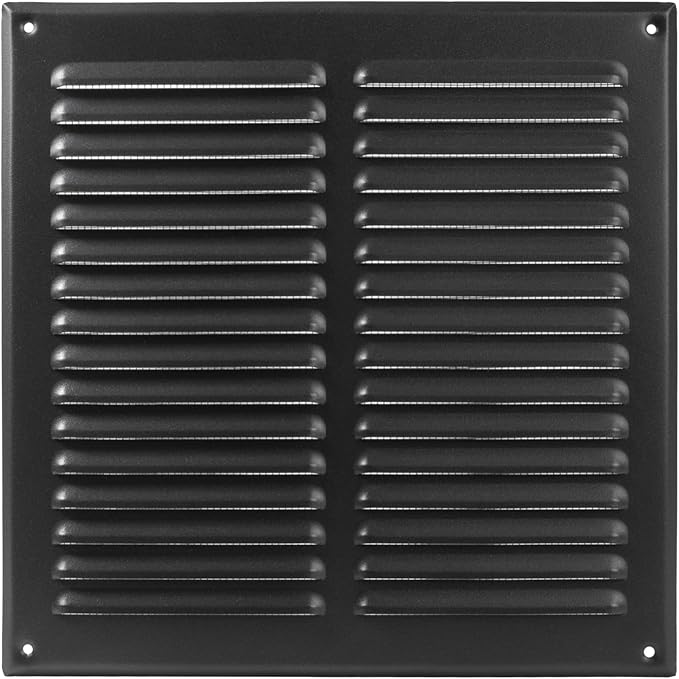 Square Ventilation Grille / 10" x 10" Inch Inside Measurement/Black Metal Air Vent Louver - Inside/Outside use / 11.6" x 11.6" Inch Outer Measurement