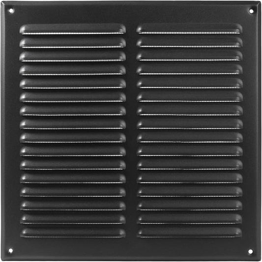 Square Ventilation Grille / 10" x 10" Inch Inside Measurement/Black Metal Air Vent Louver - Inside/Outside use / 11.6" x 11.6" Inch Outer Measurement
