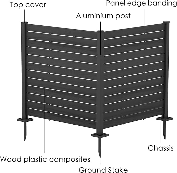 Kozyard 50" W x 48" H Outdoor Privacy Screens Aluminum Post, Air Conditioner Fence Panels, Pool Equipment Enclosure, Trash Can Screens Fence Kit for Outside Backyard Patio 4Panels
