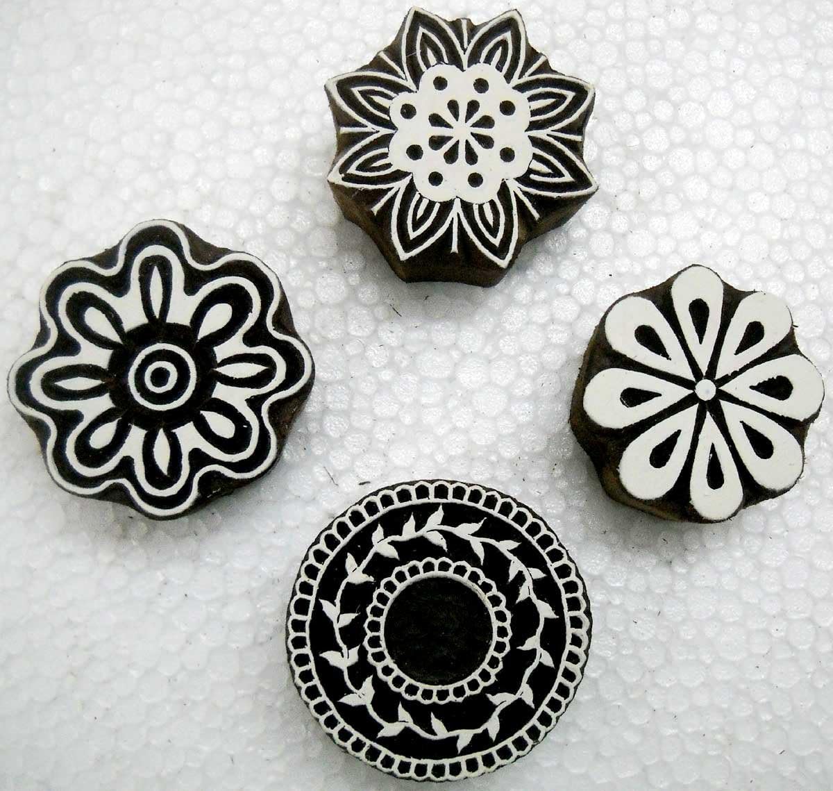 Wholesale Lot of Four Floral Designs Wooden Block Stamps/Tattoo/Indian Textile Printing Blocks