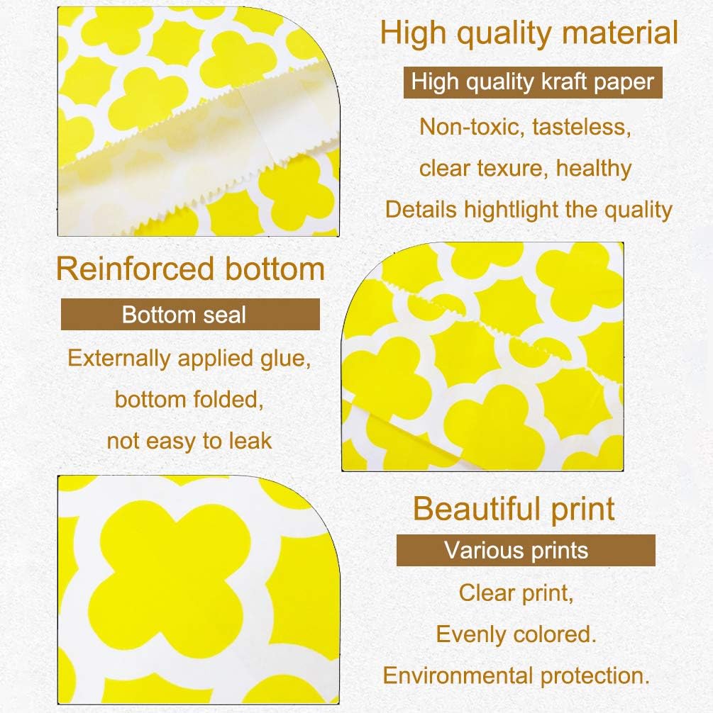 KEYYOOMY 200 Pcs Yellow Candy Buffet Bags Small Cookie Bags Polka Dot Paper Treat Bag for Wedding Birthday Party (5 inch x 7 inch)