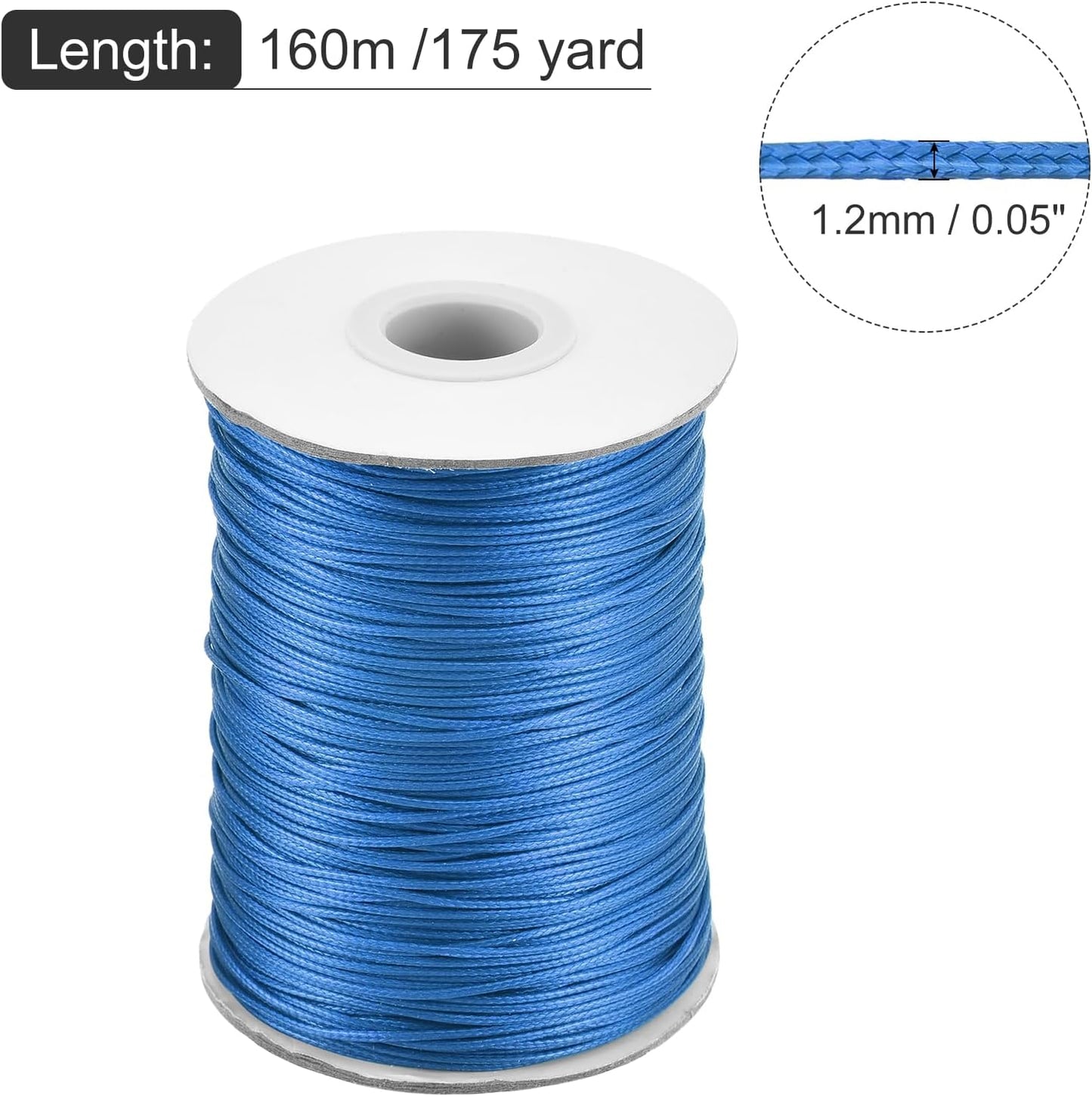 MECCANIXITY Waxed Cord 1.2mm Waxed Polyester Cord 175 Yard Bright Blue