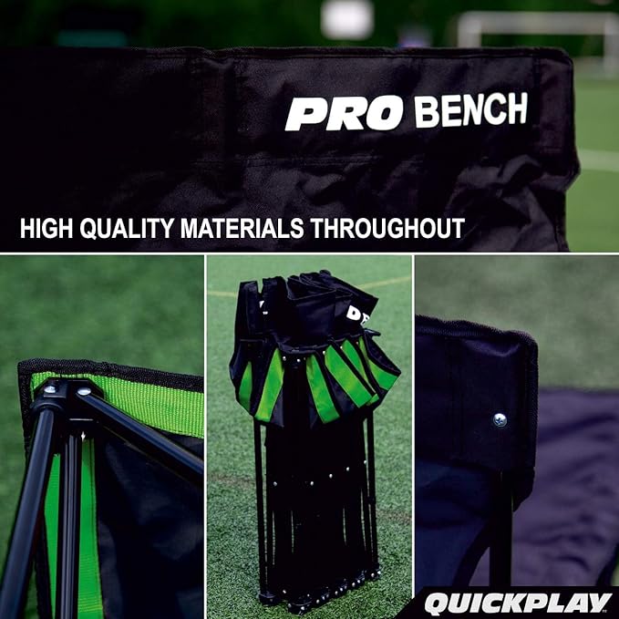 QUICKPLAY PRO Portable Folding Bench – Available in 4, 6, and 9 Seats & 6-Seat Shelter | Heavy-Duty, Fast Set-Up Seating for Sports, Camping, and Outdoor Activities
