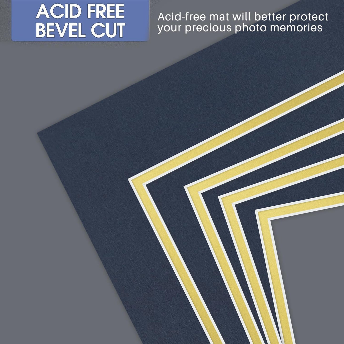 Golden State Art, 11x14 Double Mats for 8x10 - for Photos, Pictures, Frames - Acid-Free, 5 Pack, Dignity Blue Over Old Gold