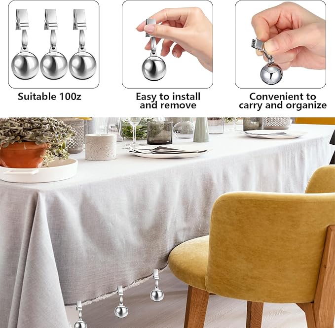 12 Pcs Heavy Duty Tablecloth Weights Stainless Steel Weight Clip Down for Outdoor Curtains Garden Flag Shower Curtain Tablecloth Pergola Patio Picnic Family Dinner Party