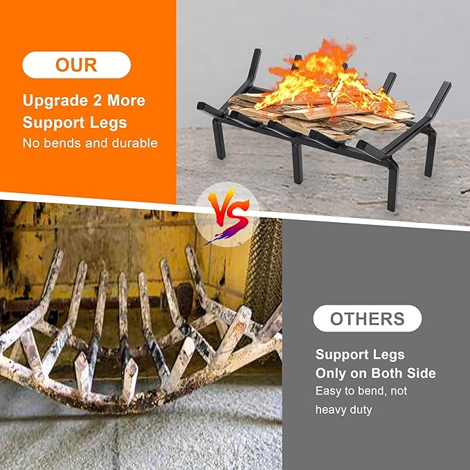 17 Inch Fireplace Grate Heavy Duty Solid Steel Fire Grate for Fire Pit Wood Log Rack Stove Firewood Holder for Indoor Hearth Outdoor Fire Pit Chimney Hearth Kindling Tool