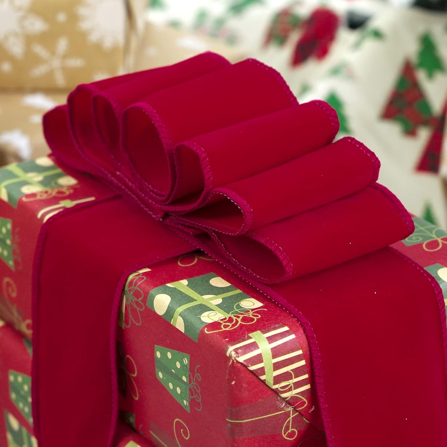 MEEDEE Red Velvet Ribbon - 2.5 Inch Wide, Wired, 25 Yards Spool - Velvet Christmas Ribbon for Tree, Wreaths, Bows