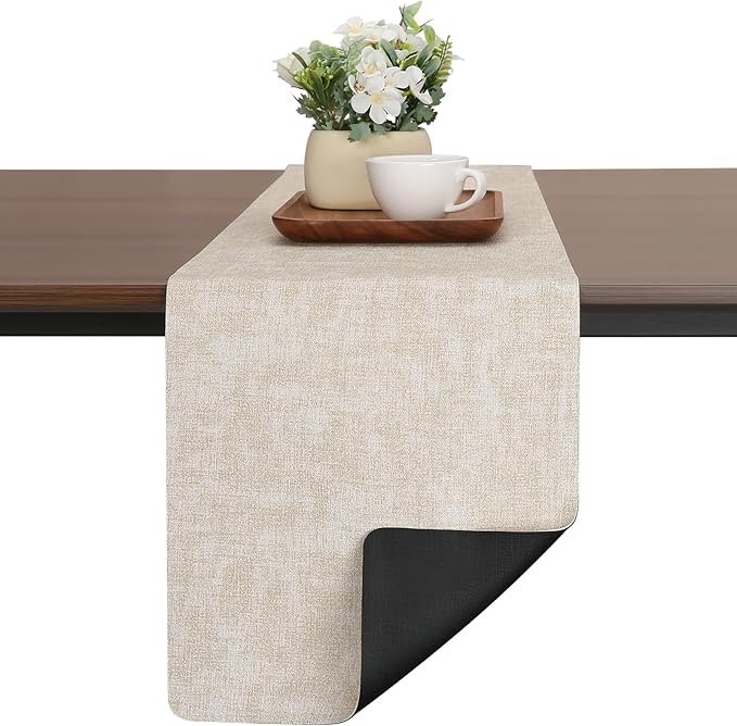 Table Runners 72 Inches Long, Dual-Sided Faux Leather Farmhouse Table Runner Waterproof Non-Slip for Living Room Party Home Decor Holiday Decorations(Cream-White Black, 12 x 72 Inch)
