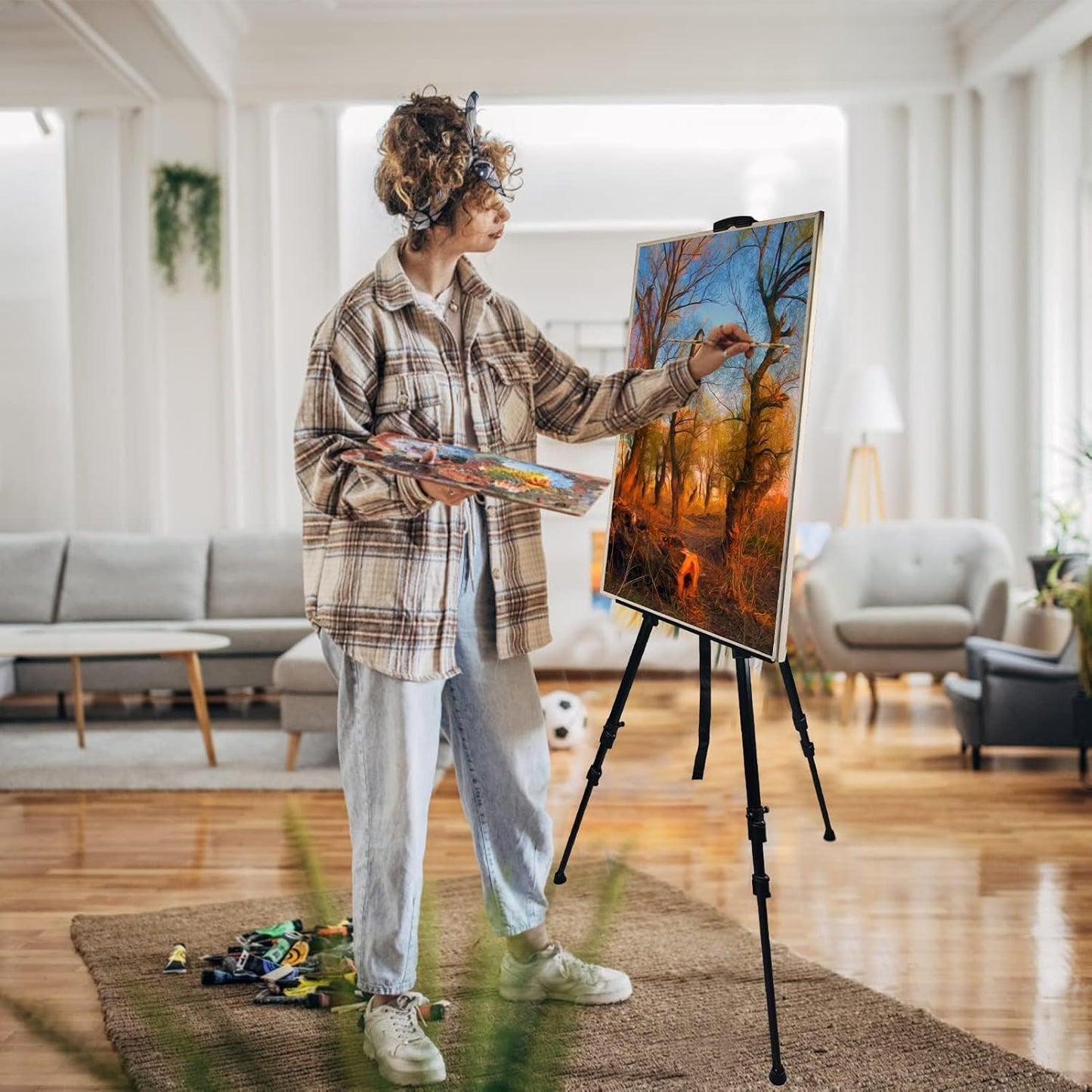 Art Painting Display Artist Easel Stand,Ns Jymb Portable Metal Adjustable Easels for Painting Canvases Height from 17 to 66 Inch - Carry Bag for Table-Top/Floor Displaying and Wedding Signs - Black