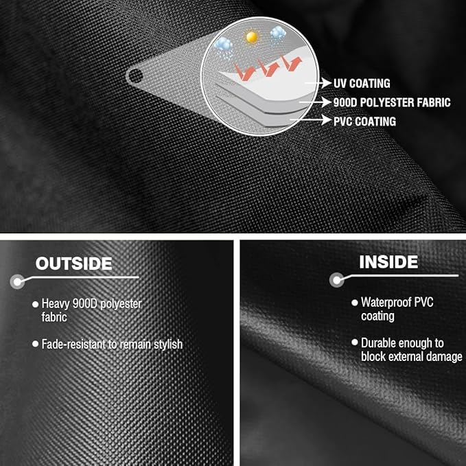 Tuyeho Grill Cover 65 x 30 x 46 inch, 900D Heavy Duty Gas BBQ Cover w/Side Fasteners Straps, Waterproof & Weather Resistant for Your Weber, Char-Broil, Brinkmann, Holland, Jenn Air (Black)