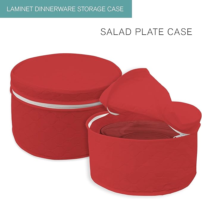 LAMINET 4 Piece Quilted Plate Storage Set - Holds Up to 48 Plates with Padded Inserts - RED