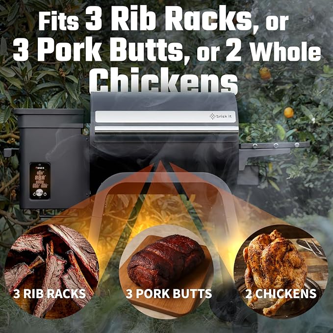 Brisk It Zelos-450 Electric Wood Pellet Smoker Grill – A.I. Smart BBQ Grill with WiFi, 450 sq.in Cooking Area,7-in-1 Outdoor Grill & Smoker, PID Controller (Up to 500°F), Meat Probe