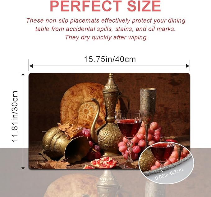 Wine Placemats Set of 4 - Faux Leather Heat Resistant Placemats for Dinner Table, Non-Slip Waterproof Oil-Proof Washable Reusable Placemat for Indoor Outdoor Kitchen Decor, 15.75In*11.81In