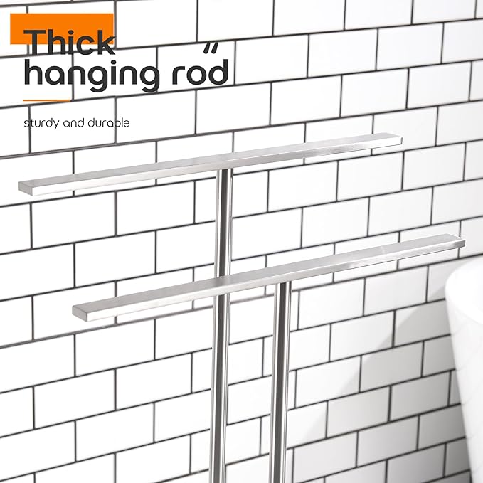 Free Standing Towel Rack Brushed Nickel 2-Tier Towel Holder for Bathroom Floor Stand with Heavy Marble Base Thicken Steady Design Stainless Steel AN7001BR
