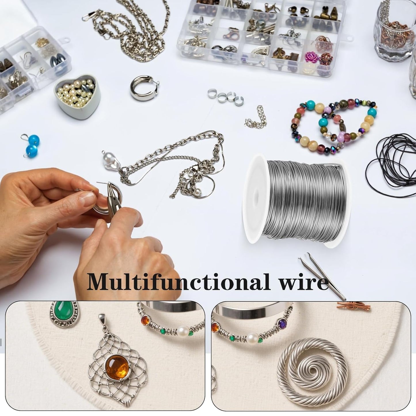 5 Rolls Jewelry Making Wire 18, 20, 22, 24, 26 Gauge Copper Craft Wire Bendable Metal Jewlery Wires Kit Silver Beading Wires for Jewelry Making Supplies and Crafting, 5 Size(Silver)