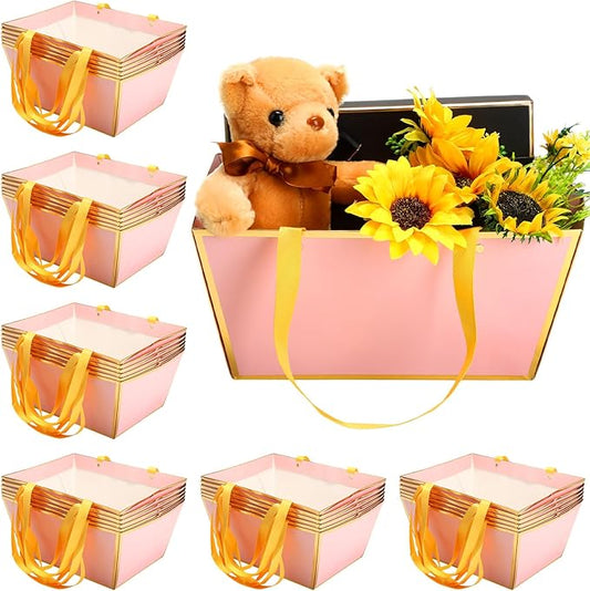 Pinkunn 48 Pcs Basket for Gifts Empty DIY Bulk Gift Basket Kit with Handles Kraft Cardboard Tray for Wedding Baby Shower Graduation Party Anniversary Party Display(Pink Gold)