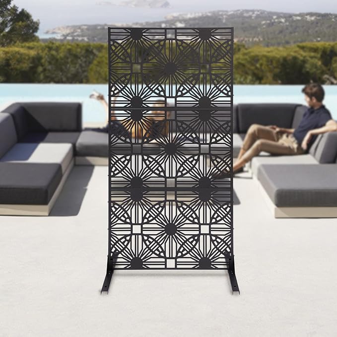 Outdoor Privacy Screen Freestanding, 36" W x 71.5" H Outdoor Decorative Screen Backyard Privacy Fence for Patio Garden Balcony Porch, Black Lattice Panels