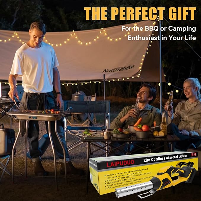 LouSdZoke Cordless Fire Starter Compatible for DeWalt 20V Battery,Chemical Free Heated,1472℉ in 60 Seconds,Electric Charcoal Starter with Air Blower for Grill,BBQ,Campfire (No Battery)
