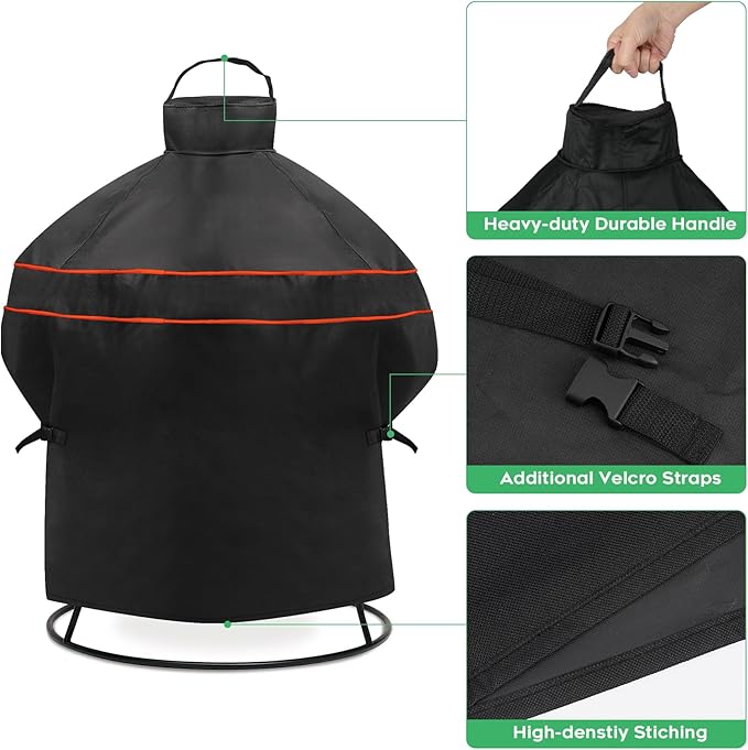 Heavy-Duty 600D BBQ Grill Cover fit for Kamado Joe Joe Jr 13.5-inch Portable Ceramic Charcoal Grill and Other Egg Ceramic Grill with Similar Sizes, 22" Dia x 30" H