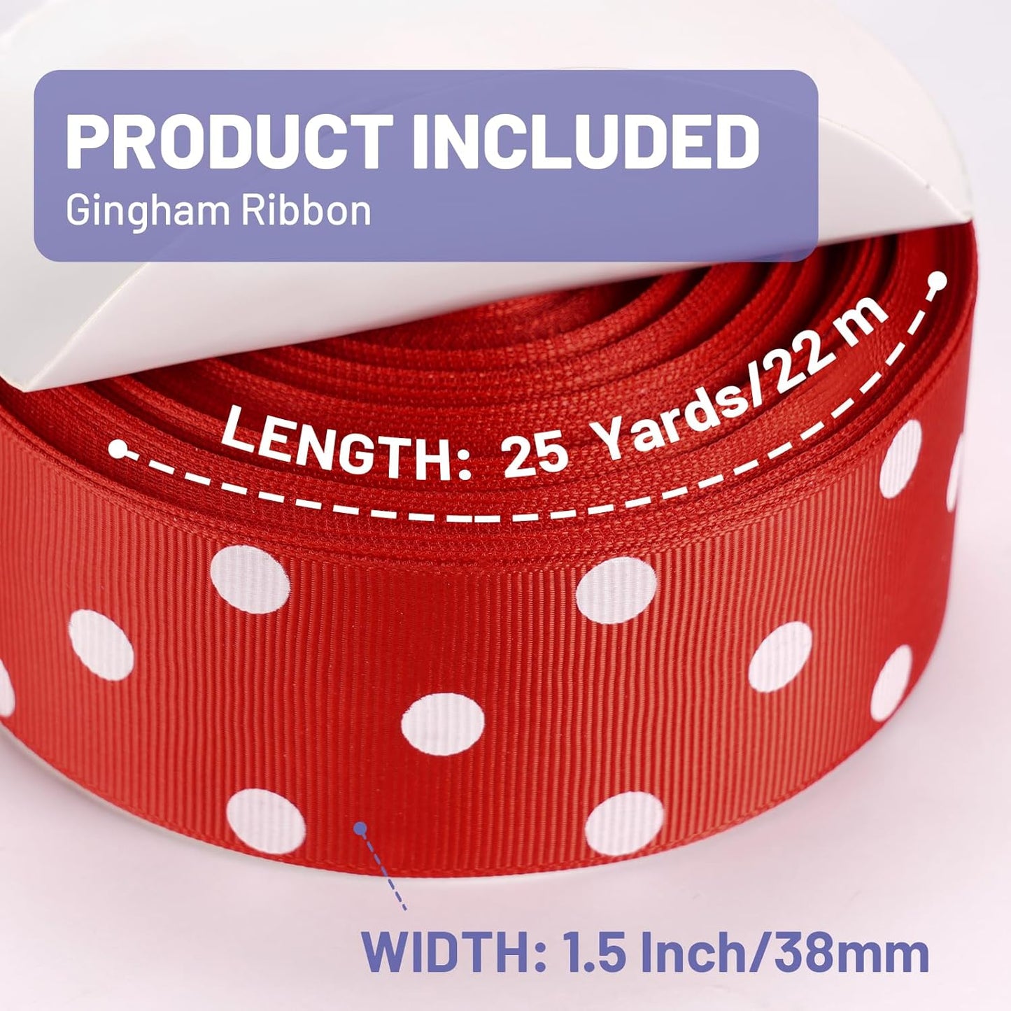Polka Dot Grosgrain Ribbon 1.5 Inch, 25 Yards Spool Red and White Dot Craft Ribbon for Christmas Gift Wrapping DIY Crafts Hair Bows Wedding Party Decor Sewing and Home Decoration