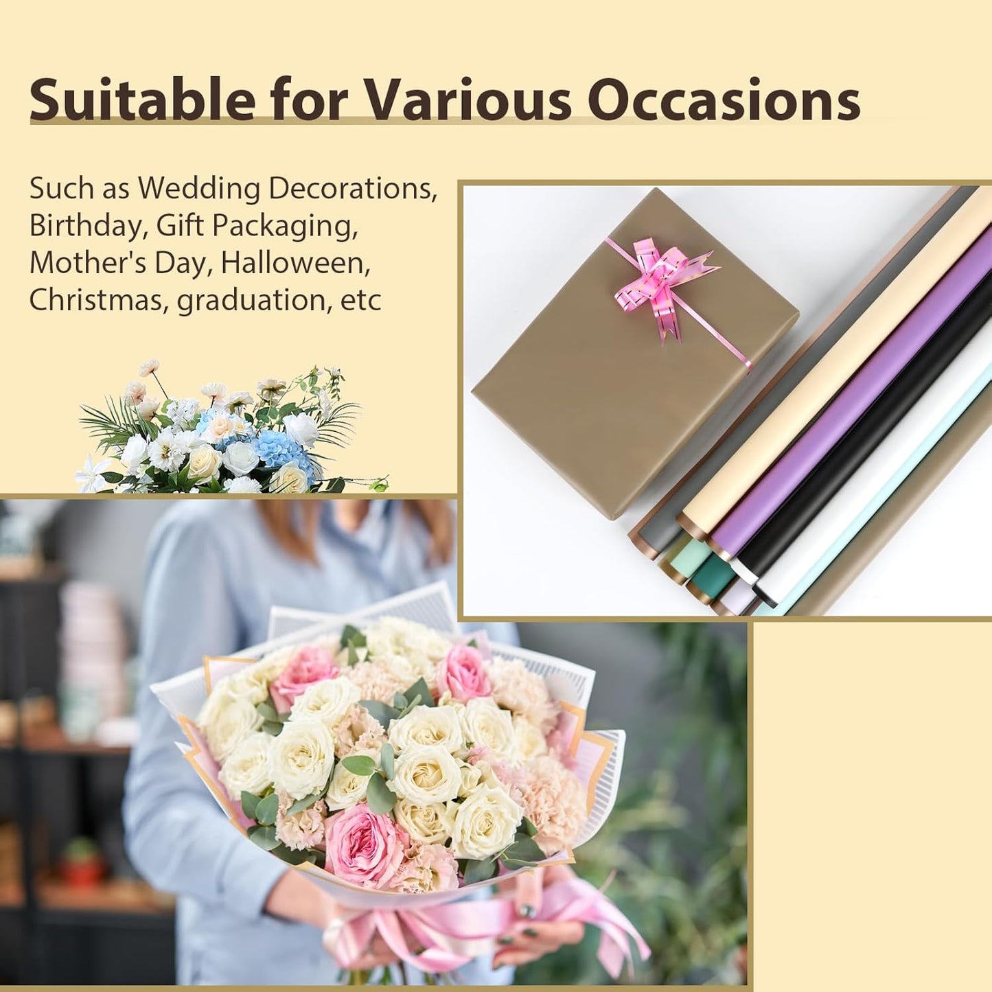 FUHITIM 20 Sheets Flower Wrapping Paper - Waterproof Floral Bouquet Packaging Paper for DIY Crafts，Florist Supplies Packaging Paper for Wedding Birthday Gift(Emerald Green)