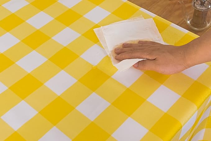 Cupuamon 2 Pack Waterproof Polyester Fabic Rectangle Checkered Tablecloth，60x120 Outdoor Table Cloth，Oil Stain Prevention Table Cloth for Pinics and Parties（Yellow and White）