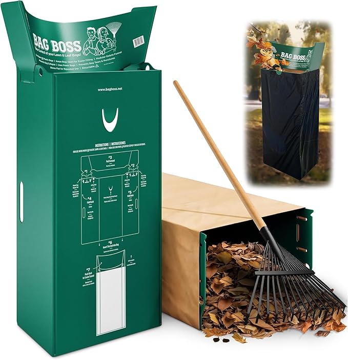 Lawn & Leaf Bag Holder Stand | Fits 33-55 Gallon Paper or Plastic Yard Waste Bags | Durable, Foldable Trash Bag Holder Stand and Leaf Scoop